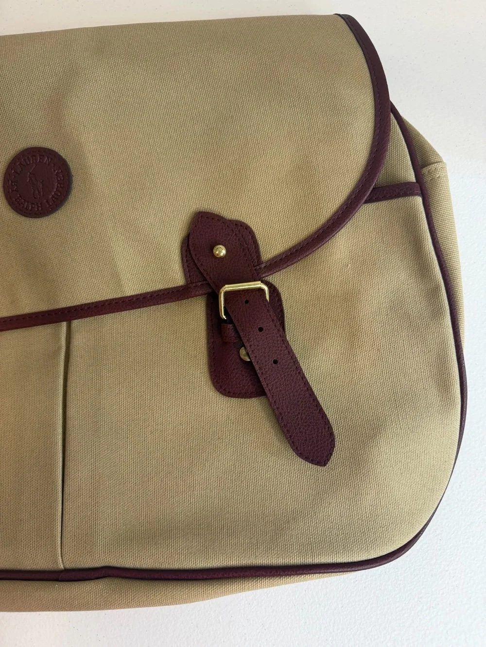 Vintage Ralph Lauren Beige & Brown Leather Messenger Bag Shoulder 1978